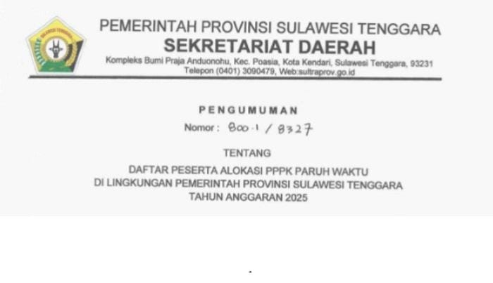 2.641 Alokasi PPPK Paruh Waktu Pemprov Sulawesi Tenggara, Cek Link Nama-nama Lolos - Tribunnewssultra.com