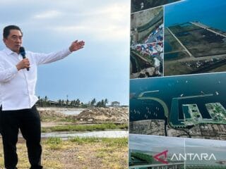 Tanggul beton di Cilincing bagian konstruksi pelabuhan tidak terkait pagar laut bambu