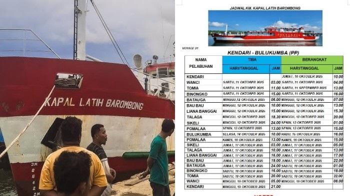 Jadwal Kapal Wanci, Kendari, Baubau hingga Batauga Tanggal 11-19 Oktober 2025 KM Latih Barombong - Tribunnewssultra.com